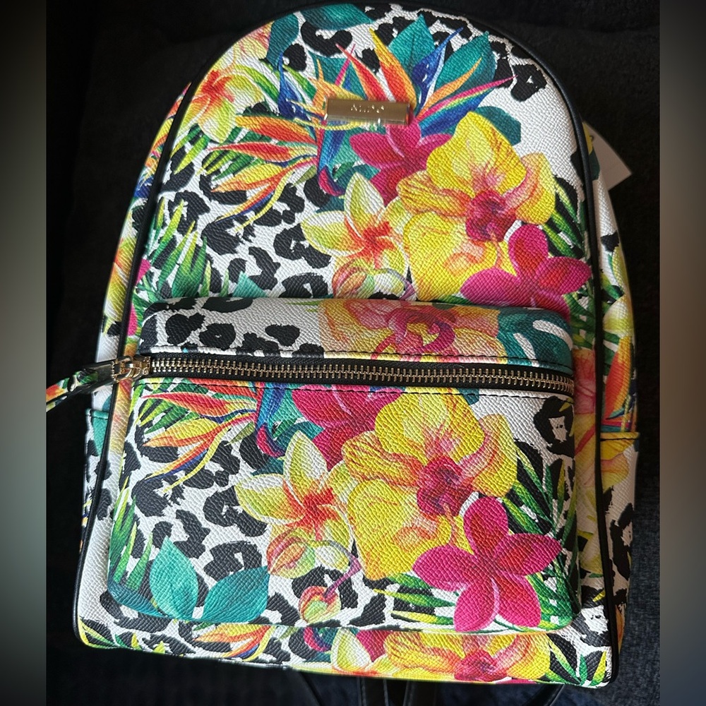 Aldo mini back pack, tropical animal print design